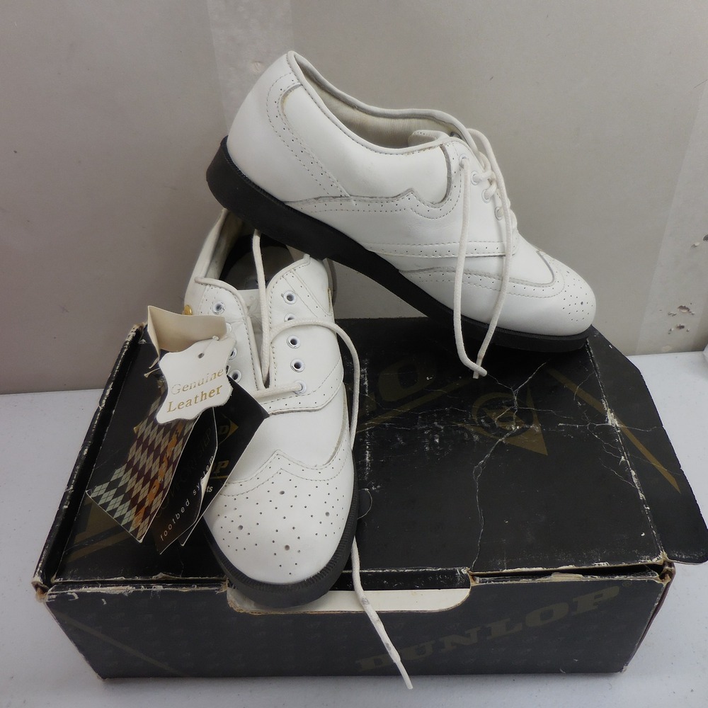 Dunlop Mens Golf Shoes Classic Leather Wingtip White Spikes M6100C Size 7
